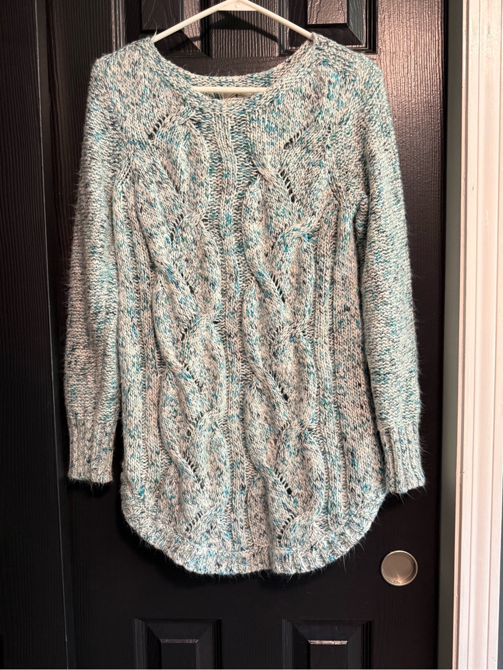 St. John's Bay Heathered Aqua Cable Knit Crewneck Sweater